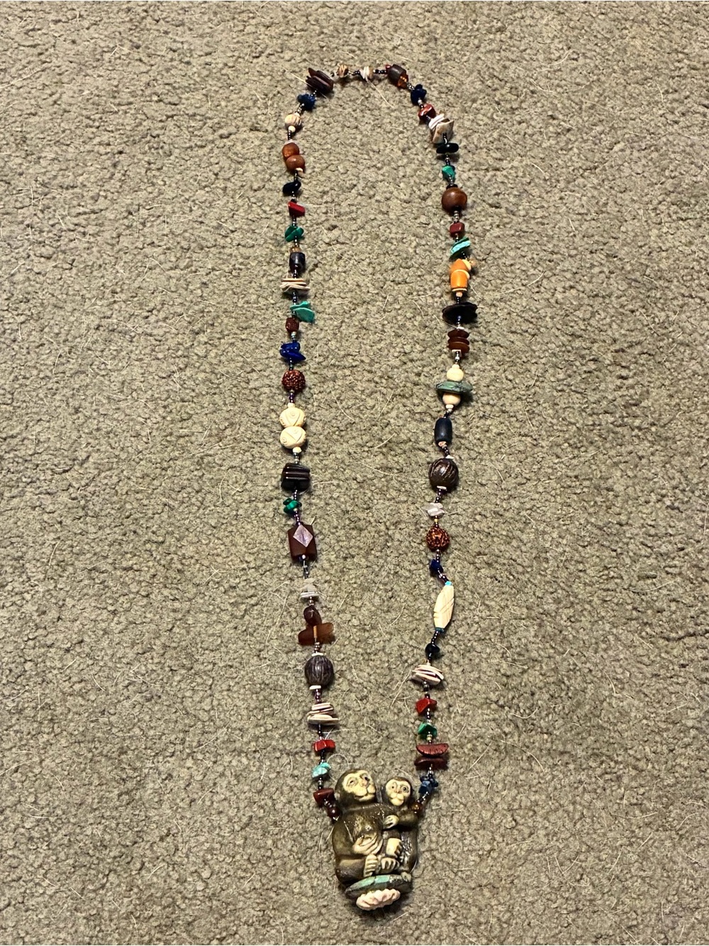 Handcrafted Multicolor Beaded Necklace with Mom & Babies Monkey Pendant